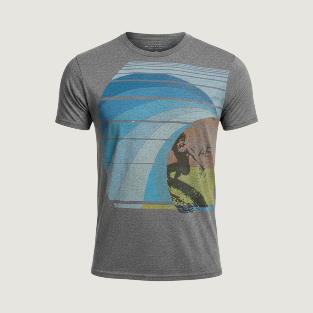 American Eagle Outfitters Mens XLT Gray Surf Graphic Athletic Fit T-Shirt 2348